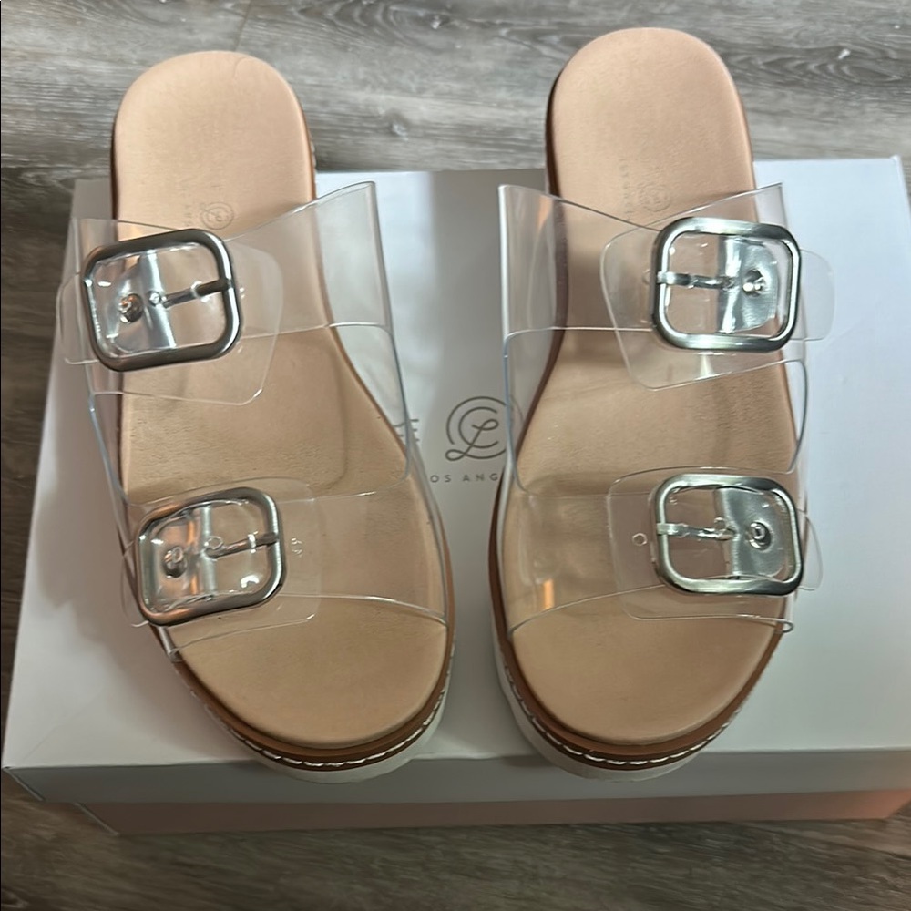 CL by Chinese Laundry Silver Sandals with Double Buckles
